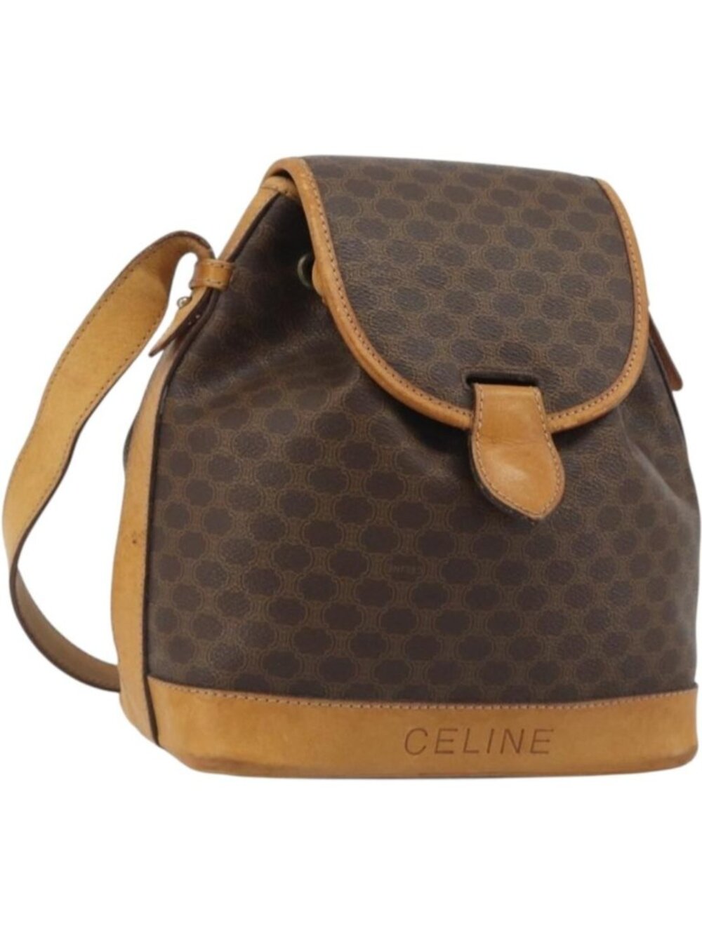 CELINE Macadam Canvas Shoulder Bag PVC Leather Brown Gold
